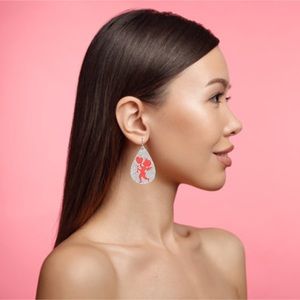 3/$15 Silver & Red Glitter Cupid Heart Earrings